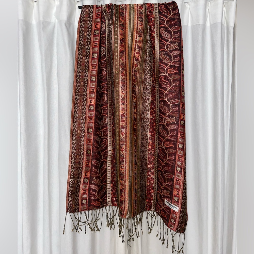 NWOT: Pashmina Scarf Shawl Red, Gold, and Black and Gold/Black Fringe